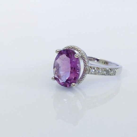 Amethyst 3 Carats Ring Sterling Silver Size 6-3/4 - Picture 2 of 8